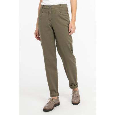 Stoffhose RECOVER PANTS "Stoffhose", Damen, Gr. 38, Normalgrößen, grün (khaki), 98% Baumwolle;2% Elasthan, unifarben, slim fit knöchellang, Hosen, mit aufwendiger Oldfärbung Image