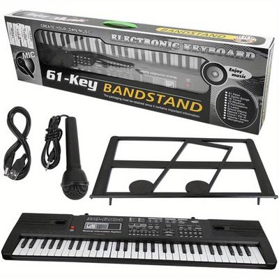 TEMU Instrument Keyboard For Beginners, Portable 61-key With Display Microphone Music Holding