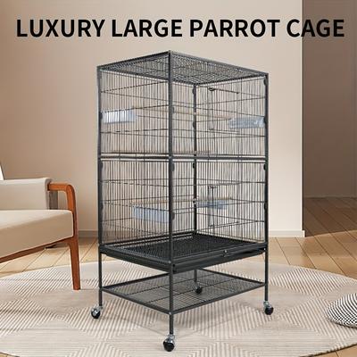 TEMU Uxury Metal Bird Cage For Parrots, Cockatiels, Finches - Large Breeding Villa Cage With Feeding Cups, Wooden Sticks, Pull Tray And Barrier Net - Durable And Spacious Bird House For Home Use