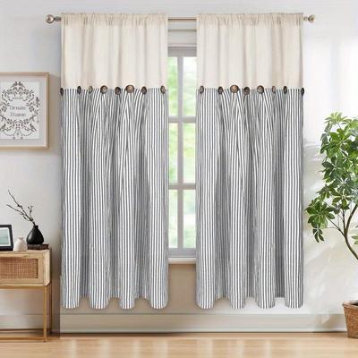 TEMU Cotton Linen Kitchen Valance Curtains, Boho Rustic Button Valances For Windows Farmhouse Style, Window Valances For Bathroom Cafe, Valances For Kitchen Windows.