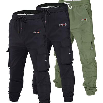 TEMU Men's 3pcs Casual Cargo Pants With Drawstring & Multiple Pockets - Breathable Polyester Blend, Machine Washable