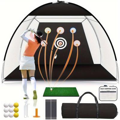 TEMU 10x7ft Deluxe Golf Practice Net Set - Backyard Driving And Chipping Solution With Simulated Turf, Impact Target, 5 Golf Balls, Golf Tees, Rubber Tees, Carry Bag, And More!