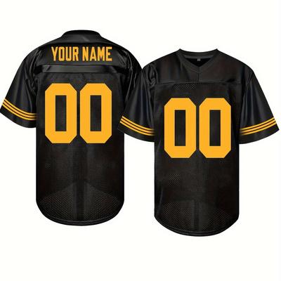 TEMU Custom Men's Football Jersey - Personalized Name & Number, Embroidered, Breathable Polyester, V-neck, Perfect For Sports & Casual Wear, Sizes S-3xl