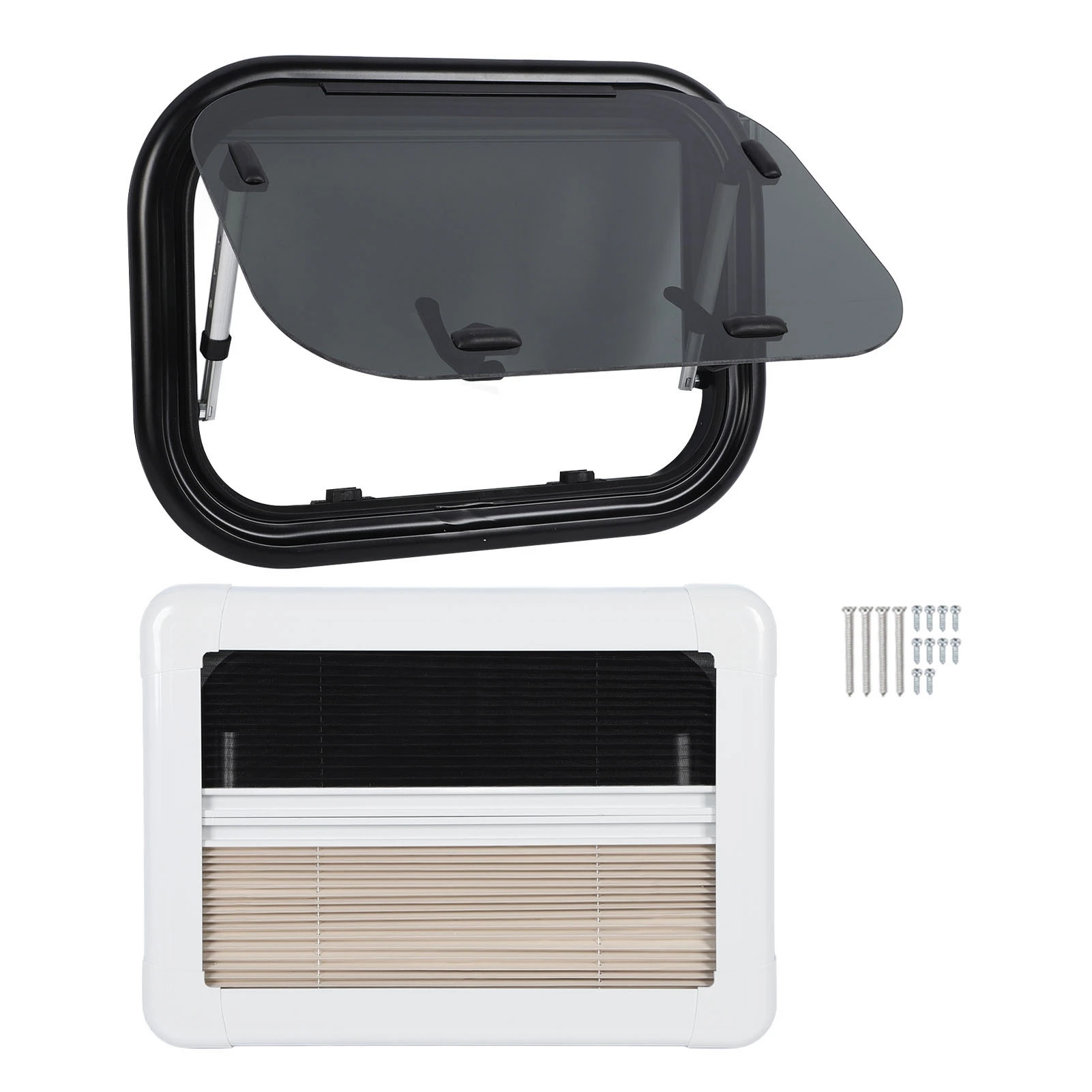 500x300mm RV-Fenster aus gehärtetem Glas UV-beständiges Push-Out-Fenster mit Stütz stange und Sonnenschutz vorhang für Wohnmobile