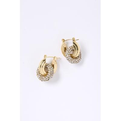 Plus Size Women's Double Link Pave Hoop Earrings by ELOQUII in Gold (Size NO SIZE)