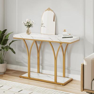 Moasis Modern Faux Marble Top Console Table with Gold Base Entryway Sofa Table for Living Room