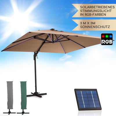 Blumfeldt - Sonnenschirm für Balkon, Sonnenschirm mit Solarpanel & led Beleuchtung, Wasserdicht &