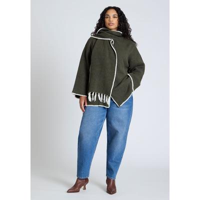 Plus Size Women's Scarf Sweater Coat by ELOQUII in Green (Size 14/16)