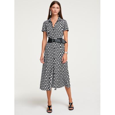 Druckkleid HEINE "Druck-Kleid", Damen, Gr. 36, Normalgrößen, schwarz-weiß (schwarz, ecru), 100% Viskose, bedruckt, gemustert, wadenlang, Kurzarm, Kleider Image