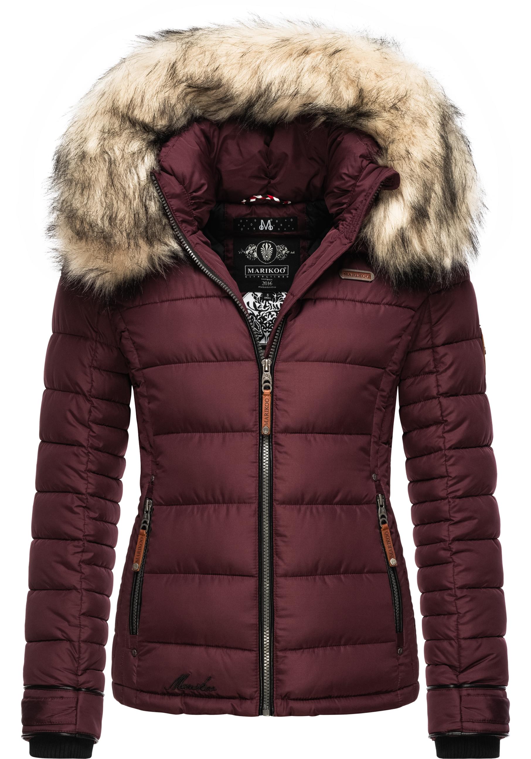 Winterjacke MARIKOO "Lerikaa", Damen, Gr. L (40), rot (weinrot), Oberstoff: 100% Polyester, Futter: 100% Polyester, Wattierung: 100% Polyester, Ärmelfutter: 100% Polyester, Kunstpelz: 90% Polyacryl, 10% Polyester, tailliert hüftbedeckend, hoch... Image