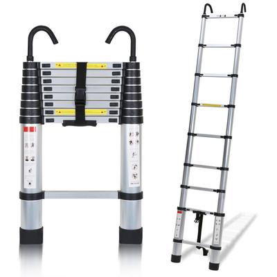 Tolletour - Teleskopleiter Mit Haken Ausziehleiter bis 150kg Stabil Aluminium Stehleiter Silber Image