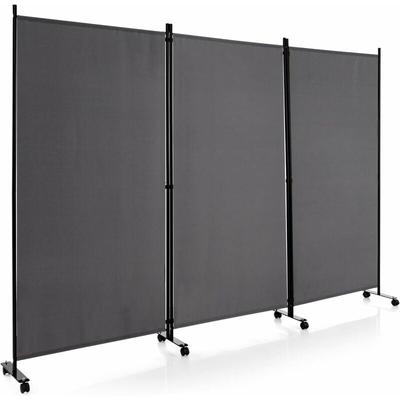COSTWAY 262 x 180 cm Raumteiler auf Rollen, Paravent 3-teilig, Trennwand faltbar, aus Stoff, Image