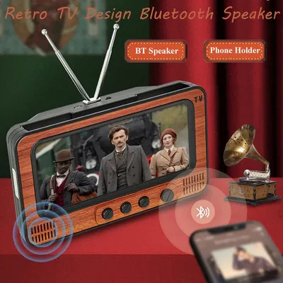 Retro Bluetooth Speaker Hifi Stereo Sound Box Vintage TV Design Wireless Handsfree Music Player Portable Phone Holder Home Decor