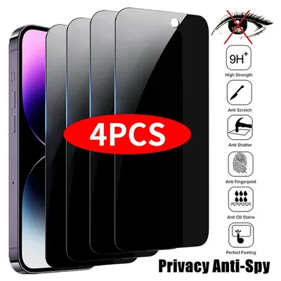 4PCS Privacy Screen Protector For iPhone 14 Pro Max 14 Plus Anti-Spy Glass For iPhone 13 12 11 Pro