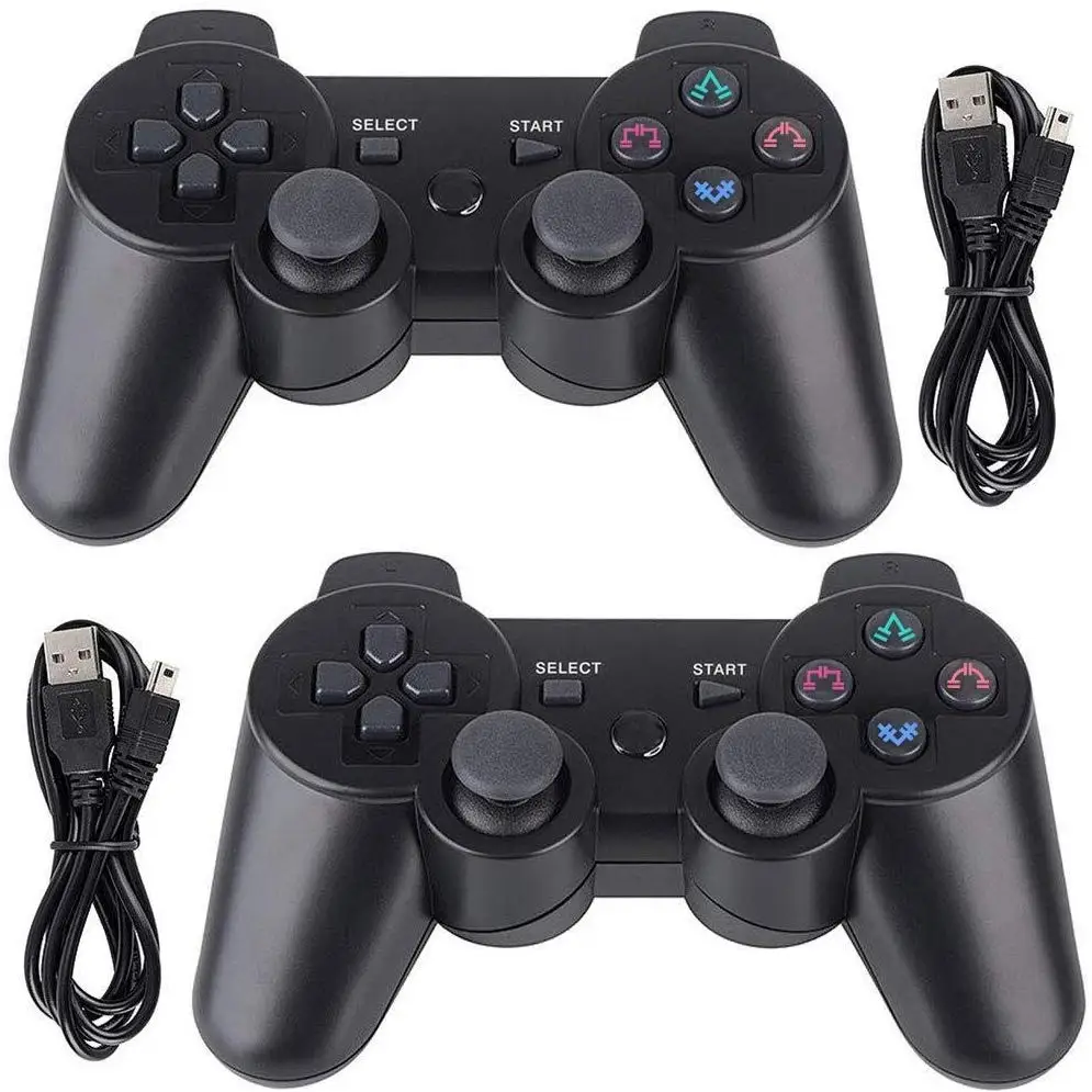 PS3 Controller 2 Pack Wireless 6-axis Dual Shock Gaming Controller for Sony Playstation 3 with Charging Cord (Black)