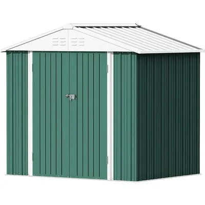 6 x 8 FT Outdoor Storage Shed Lockable, Metal Garden Shed, Steel Anti-Corrosion Storage House for