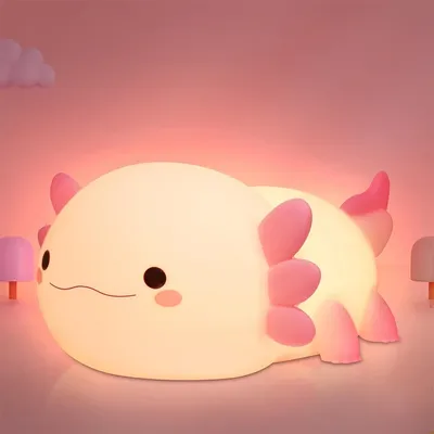 Cute Axolotl Night Light Silicone Nursery Sleeping Lamp Touch Control Nightlights USB Rechargeable