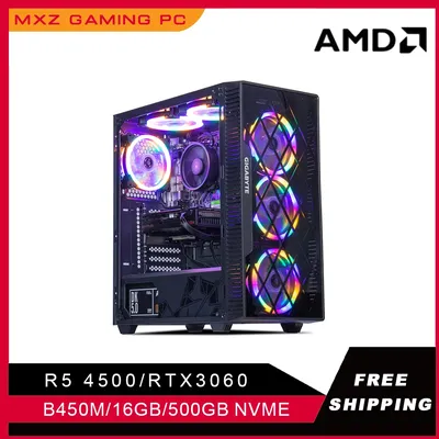 MXZ Gaming PC Ryzen 5 4500 RTX3060 500GB NVME Windows10 Pro Key Desktop Computer For System Unit Pc