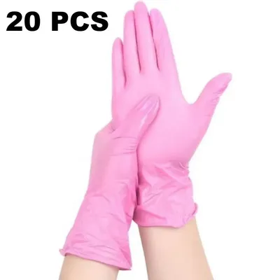 20Pcs Pink Nitrile Disposable Gloves, Waterproof Dishwashing Gloves, Household Cleaning Gloves, Tattoos Gloves