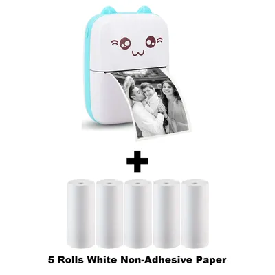 Mini Sticker Printer Sticker Receipt Printers for iPhone Mini Thermal Printer with 5 Rolls Thermal Paper for Journal Photo