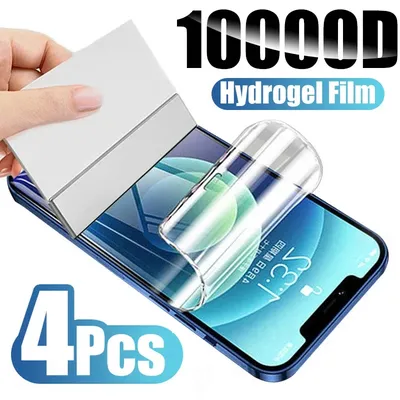 4Pcs Hydrogel Film Full Cover For iPhone 11 12 13 14 15 Pro Max Mini Screen Protector For iPhone 15