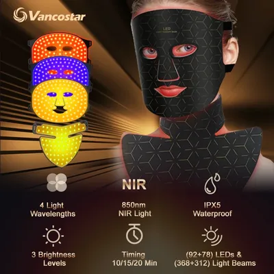 Infrared LED Mask 92 Lamp 368 Beam Face Light Therapy 3 Color 3 Brightness Timing Fascial Mask for Travel Beauty Health SkinCare