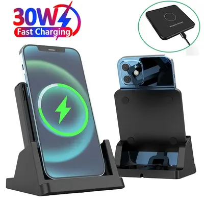30W Wireless Charger Stand Pad Ultra-thin Desktop Mobile Phone For iPhone 15 14 13 12 Samsung Xiaomi Fast Charging Dock Station