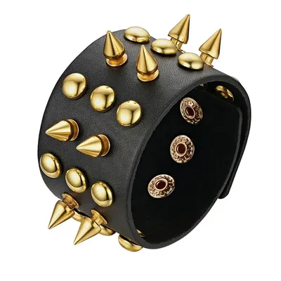 BONISKISS 2020 New Arrival Punk Gothic Rock Cuspidal Spikes Rivet Cone Stud Wide Leather Cuff