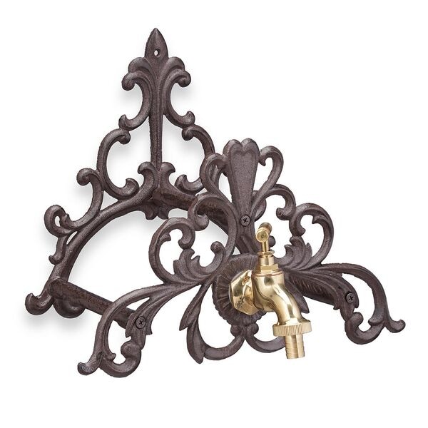 relaxdays Wand-Schlauchhalter Antik-Design mit Wasserhahn, 25.5x23 cm Image