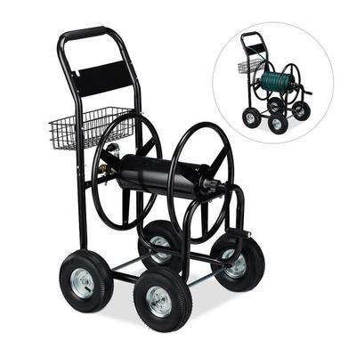 relaxdays Schlauchwagen XL Metall schwarz silber