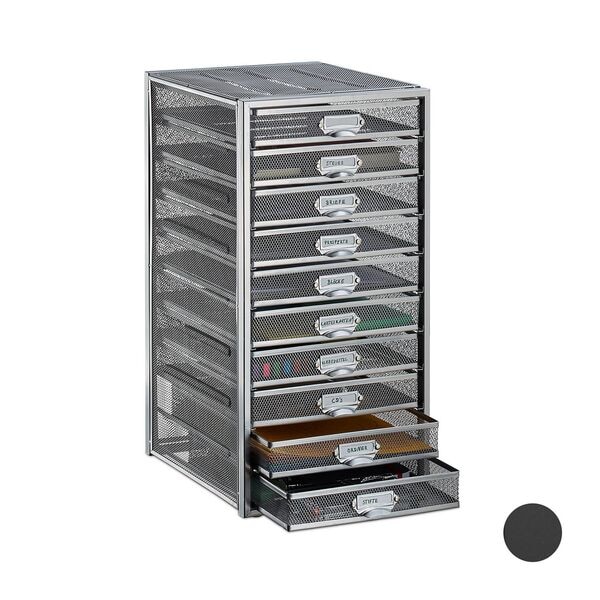 relaxdays Schubladenbox A4 mit 10 Fächern silber Image