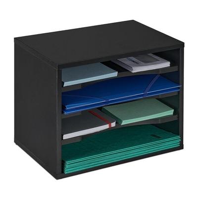 relaxdays Dokumentenablage schwarz 4 Fächer schwarz, 28x25x25.5 cm