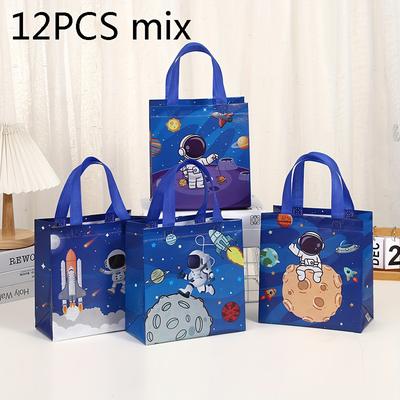 TEMU 12 Pcs 23x22x11cm Space Gift Bags - Blue, White, And Purple Design - Office, Party, Or Any - Polyester