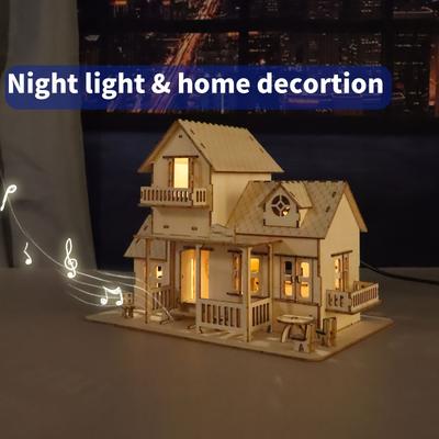 TEMU 3d Wooden Puzzle Sweet Home Music Box Model Kits Diy House Building With Night Lights Gifts For Christmas