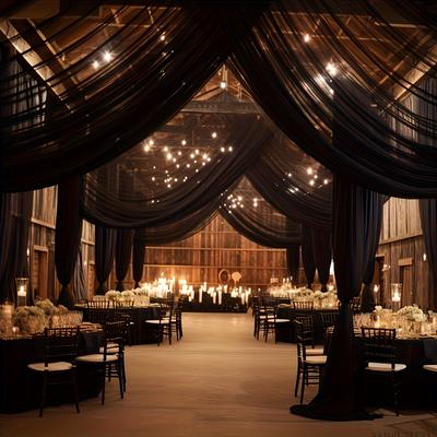 TEMU Wedding Drapery Ceiling Hanging Sheer Voile Canopy Drape For Reception & Special Occasions - Polyester Blend Fabric, Love Theme, Versatile, All-season, No Power Needed - Black, 1pc