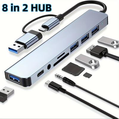 TEMU Aluminum Usb Extender, With 4 Usb 1 Usbc Port Tf/sd Card Reader Audio Compatible Compatible With Tablet/laptop/phone