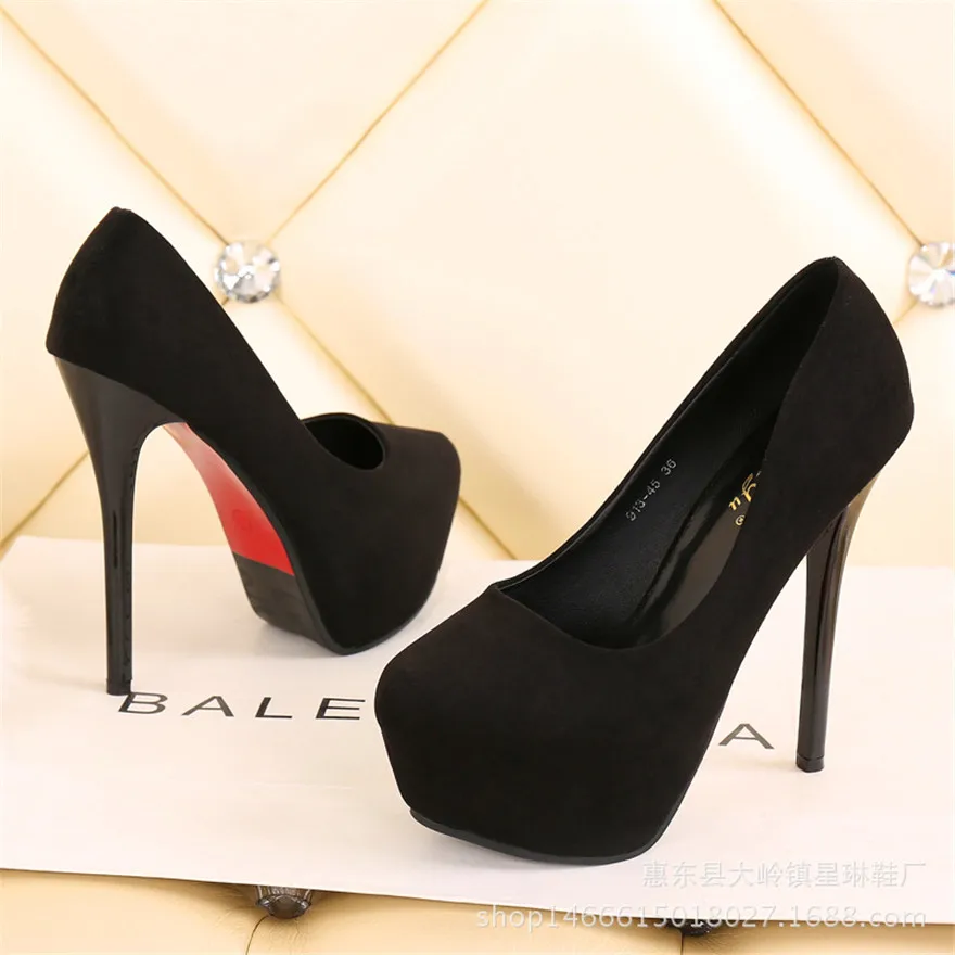 2025 Fashion Flock Platform Women Pumps Round Toe Black Sexy Party Shoes Spring Shallow Super High Heels Office Lady Dress Shoes