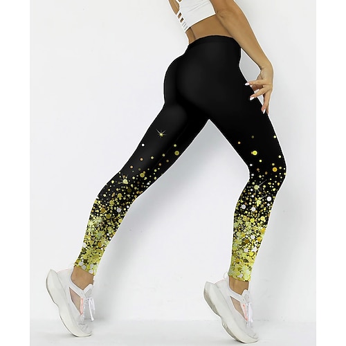 Damen Yogahose Po-Lifting Bauchkontrolle Hohe Taille Pilates Fitnesstraining Fitness Kurze Leggings Unterteile Farbverläufe Stelle Schwarz Gelb Blau Spandex Sport Sportkleidung Dehnbar Schmaler Image
