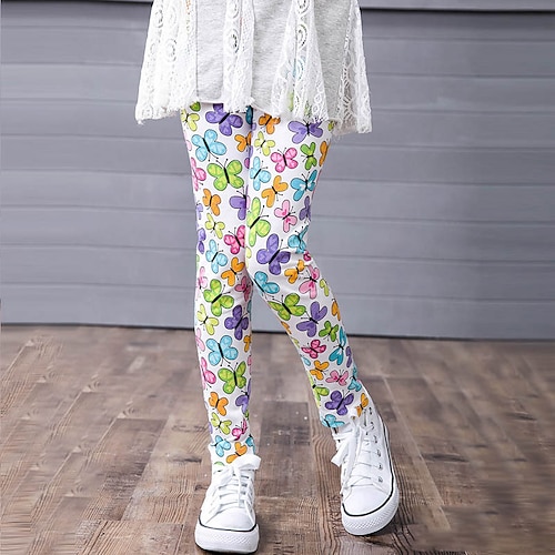 Kinder Mädchen Leggings Grafik Mode Outdoor 7-13 Jahre Herbst Schwarz Weiß Rosa Image