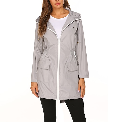 Damen Wanderregenmantel Wasserdichte Wanderjacke Regenjacke Frühling Winter Draussen Thermowarm Wasserdicht Winddicht Schnelltrocknend Oberbekleidung Mantel Oberteil Angeln Klettern Leger Schwarz Image