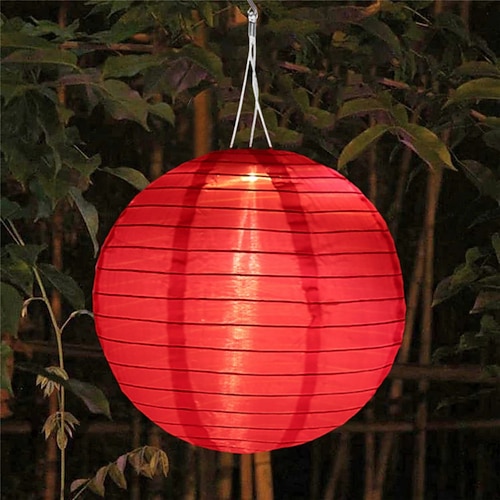 12 Zoll (30 cm) Solar-Kugellaterne im chinesischen Stil, wasserdichtes IP65-Nylon-Hänge-LED-Licht für den Außenbereich, warmweiß, für Garten, Party, Hofdekoration Image