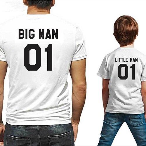 Oberteile Papa und ich Baumwolle Buchstabe Täglich Bedruckt Grau Weiß Schwarz Kurzarm Grundlegend Passende Outfits
