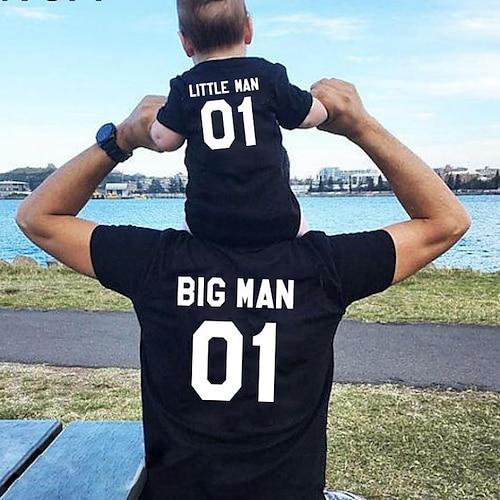 Oberteile Papa und ich Baumwolle Buchstabe Täglich Bedruckt Grau Weiß Schwarz Kurzarm Grundlegend Passende Outfits