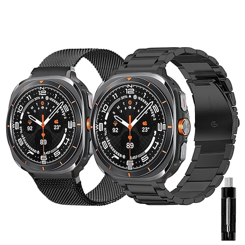 2er Pack Uhrenarmband für Samsung Galaxy Watch 7/6/5/4 40/44mm, Watch 5 Pro 45mm, Watch 6 Classic 43/47mm, Watch 4 Classic 42/46mm Ultra ansehen Edelstahl Ersatz Gurt mit Entfernungswerkzeug Image