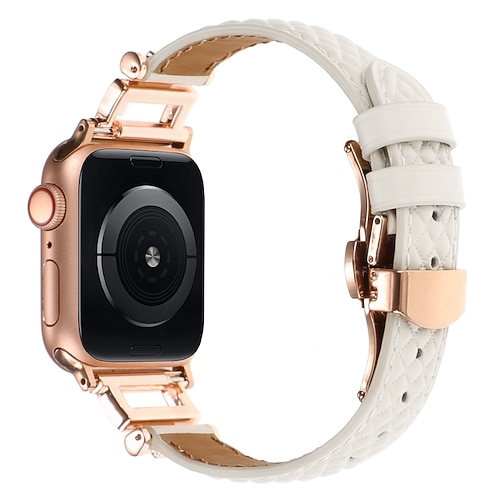 Lederband Kompatibel mit Apple Watch Armband 38mm 40mm 41mm 42mm 44mm 45mm 49mm Elasthan Bling-Diamant Schmetterlingsschnalle Echtes Leder Strass Ersatzarmband für iwatch Ultra 2 Series 9 8 7 SE 6 5 Image