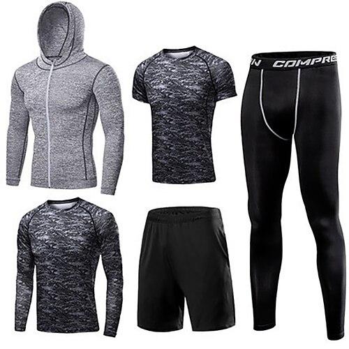 Herren Sportbekleidungsset Fitness-Kleidungsset Sportlich Langarm warm halten Atmungsaktiv Rasche Trocknung Fitness Fitnesstraining Laufen Sportbekleidung Sportkleidung Einfarbig Schwarz Weiß Blau