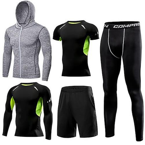 Herren Sportbekleidungsset Fitness-Kleidungsset Sportlich Langarm warm halten Atmungsaktiv Rasche Trocknung Fitness Fitnesstraining Laufen Sportbekleidung Sportkleidung Einfarbig Schwarz Weiß Blau