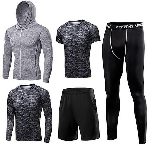 Herren Sportbekleidungsset Fitness-Kleidungsset Sportlich Langarm warm halten Atmungsaktiv Rasche Trocknung Fitness Fitnesstraining Laufen Sportbekleidung Sportkleidung Einfarbig Schwarz Weiß Blau