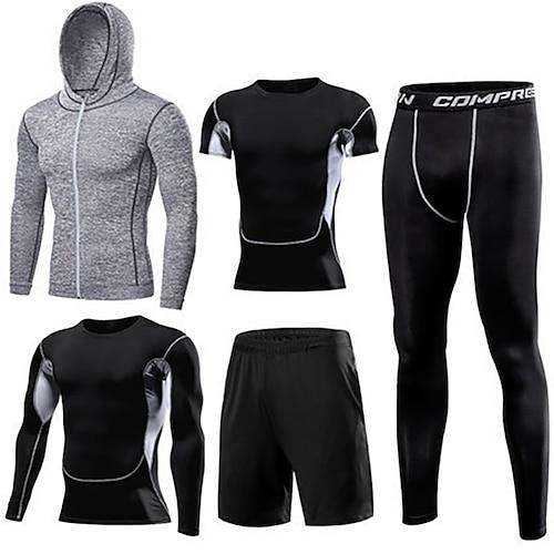 Herren Sportbekleidungsset Fitness-Kleidungsset Sportlich Langarm warm halten Atmungsaktiv Rasche Trocknung Fitness Fitnesstraining Laufen Sportbekleidung Sportkleidung Einfarbig Schwarz Weiß Blau