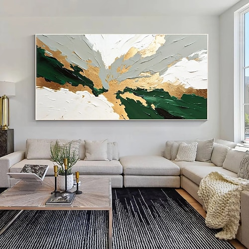 handgemachtes Ozeangemälde handgemalte Folienwellenlandschaft Ölgemälde Wand modernes abstraktes grünes Bergleinwandgemälde Goldgemälde Wohndekoration Dekor Leinwandgemälde für Schlafzimmerdekoration Image